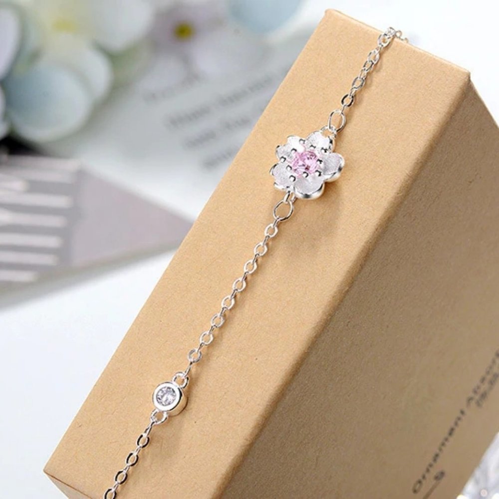 *[Set of 4] NEW 925 Sterling Silver Cherry Blossom - Picture 5 of 11
